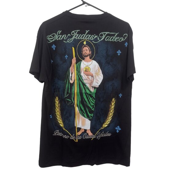 San Judas Tadeo Black T-Shirt Patron For Difficult Causes design Size M - Picture 9 of 9